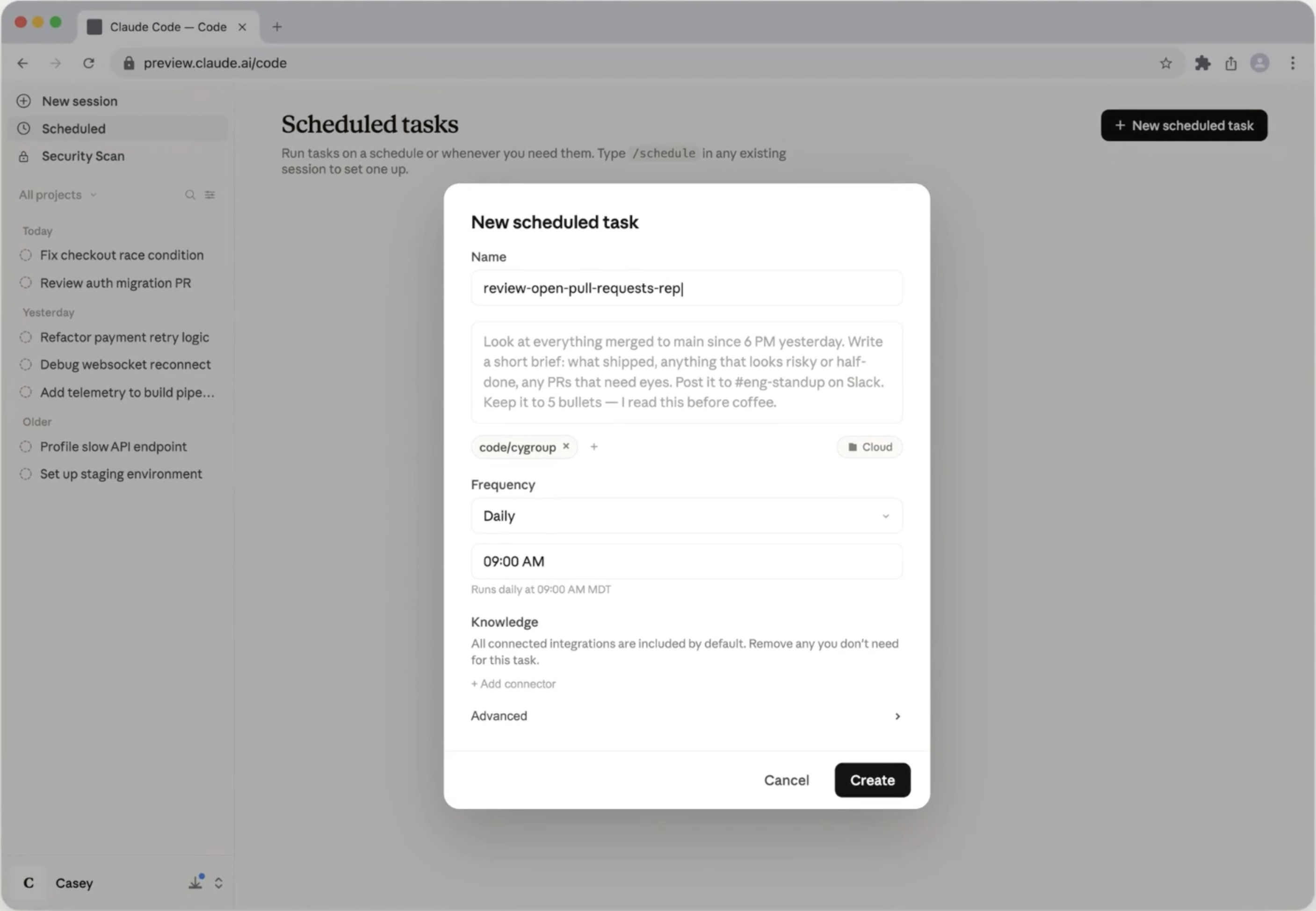 Claude Code Scheduled Tasks screenshot 2