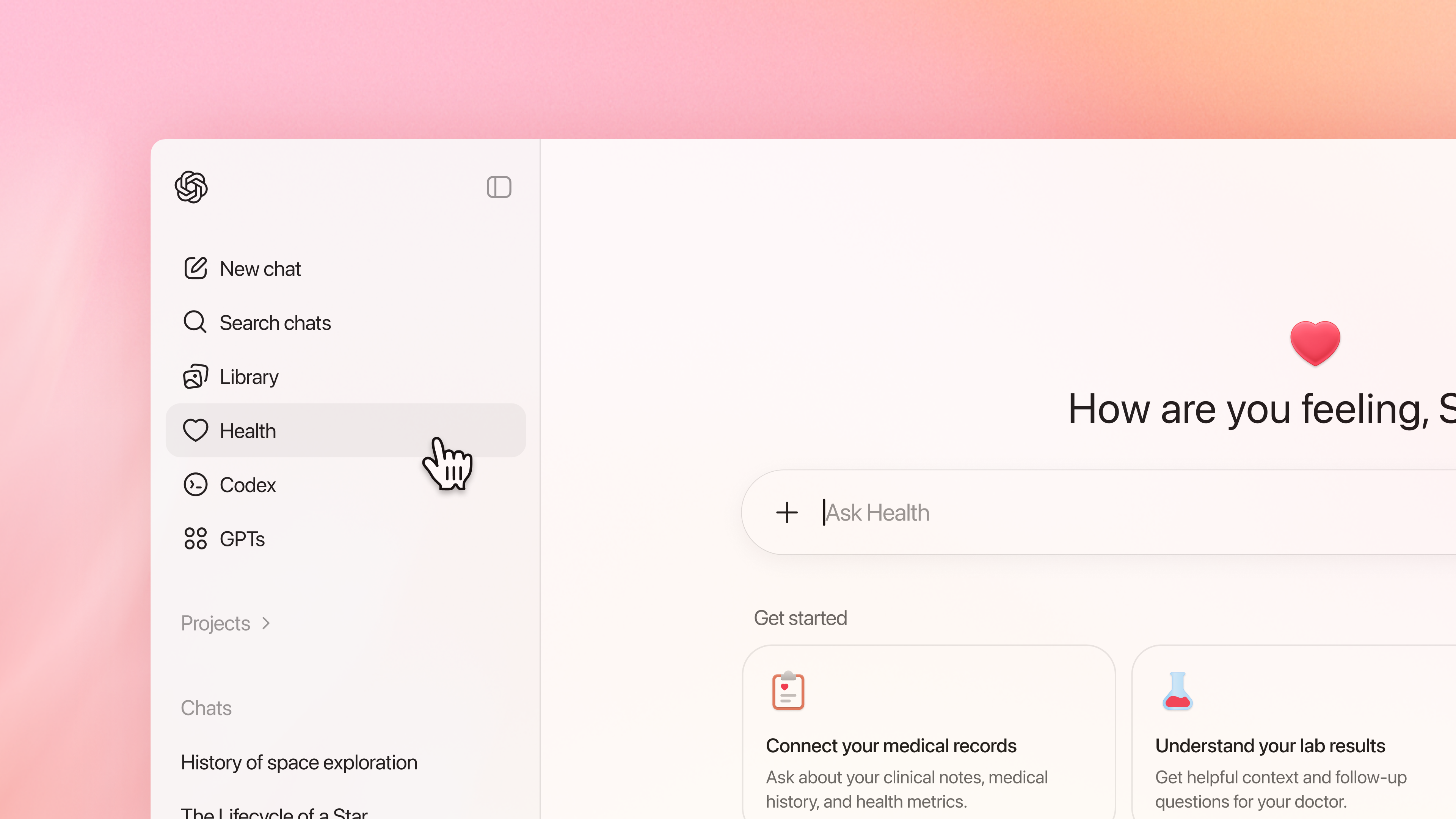 ChatGPT Health screenshot