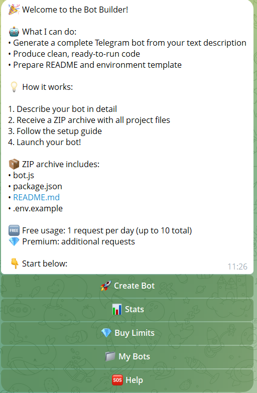 CreateBot — AI Bot Builder for Telegram